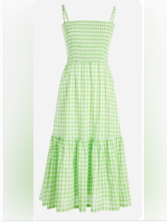 J. Crew Dresses & Skirts - J Crew Smocked Sleeveless Tiered Midi Dress XS Gingham Green White
